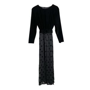 Vtg Dennis Goldsmith Velvet Jumpsuit Womens 10 Black Belted Polka Dot‎ Palazzo